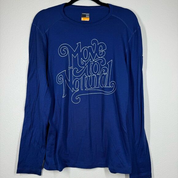 Icebreaker Mens Shirt Blue Merino Wool 200 Long Sleeve Graphic Base Layer Medium - Picture 1 of 6